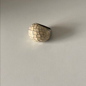 Silver and Cream Checkered Ring big statement cocktail ring enameled stainless